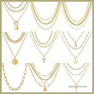 Gold Plated Layering Necklace Set, 9 Piece Adjustable Choker Collection